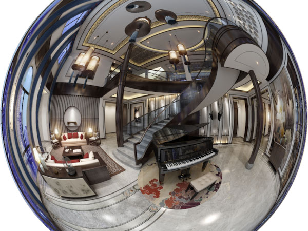 简中别墅设计大厅装修VR全景效果图