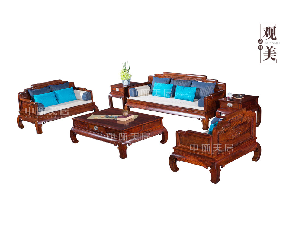 观美刺猬紫檀中式简约风格六件套沙发