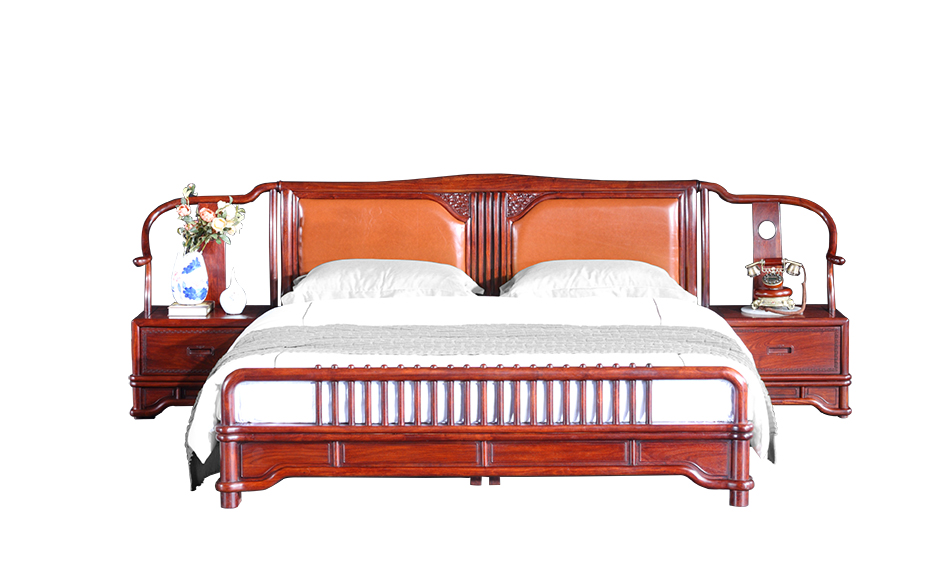 雅韵大床和床头柜-实木大床-红木床